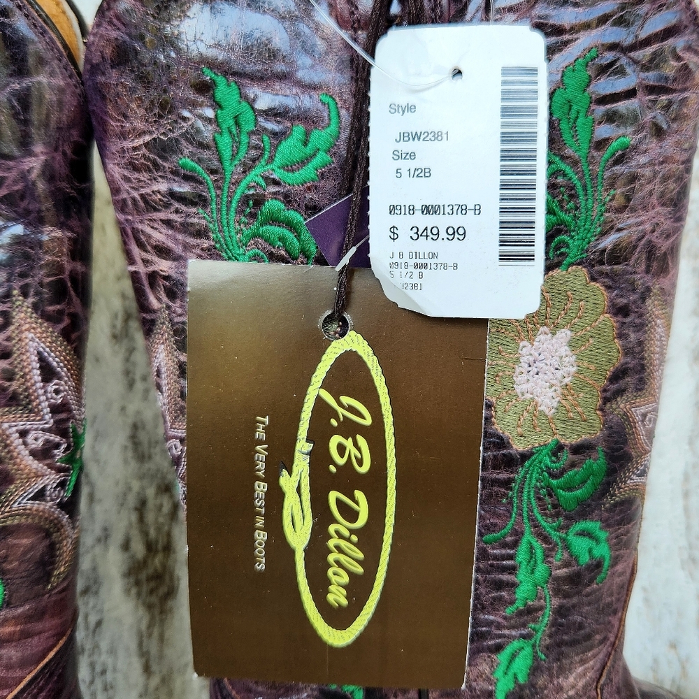 NWT J.B. Dillon Distressed Leather Western Cowboy Boots Floral Women's Size 5.5B - Picture 11 of 13
